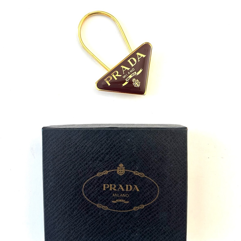 Prada Gold Hardware Triangle Keyring with Black Enamel